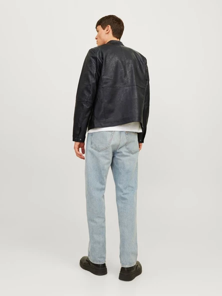 JACK JONES Erkek Siyah Renk Bıker Deri Ceket 12261196 - 3