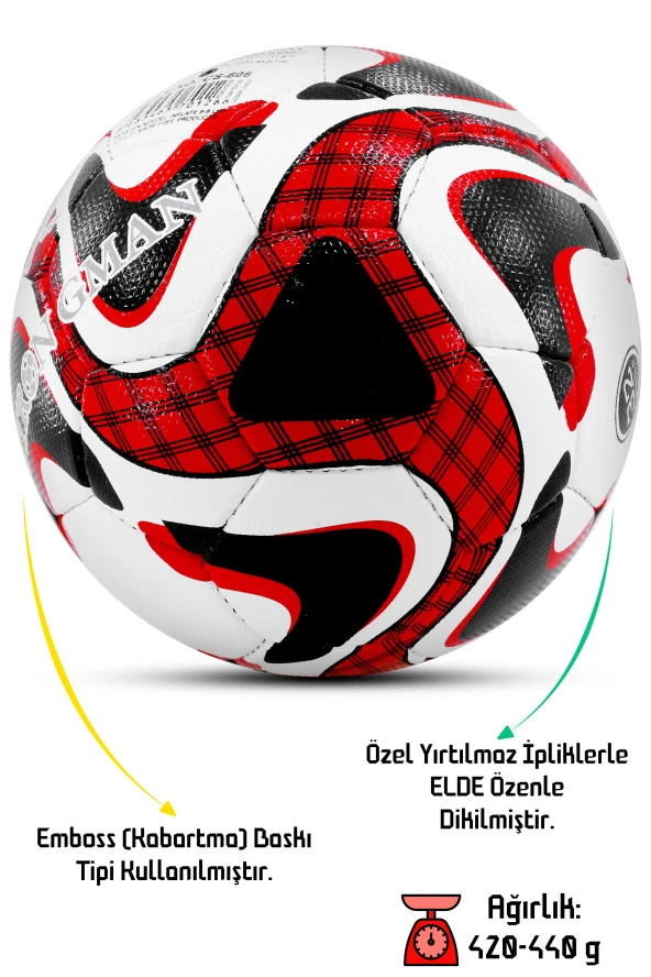 Telvesse Futbol Topu Profesyonel El Dikişli Ultra Dayanıklı Sert Zemin Halı Saha Topu P606 No:5 - 3