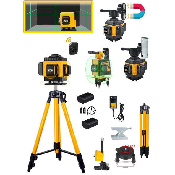 Projcb Plus Çizgi Hizalama Artı Lazer Terazi Distomat Yeşil Çizgi 12 Köşe Kumandalı Mıknatıslı 2 Akülü 360 Derece + 1.5 Mt Tripod Ayak 40 Mt Menzil