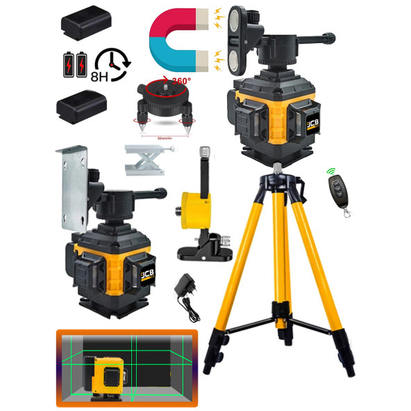 Projcb Plus Germany 16 Köşe Çizgi Hizalama Distomat Yeşil Çizgi Artı Lazer Terazi 45 Mt Menzil 360 Derece Kumandalı Çantalı + 1.5 mt Tripod Ayak