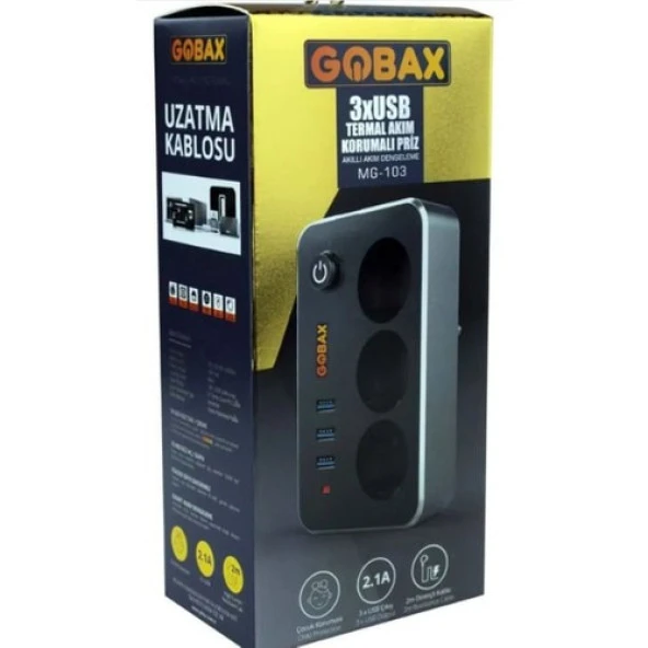 Gobax Mg-103 3xusb 2.1a 3x Priz Anahtarli Termal Akim Korumali Priz 2mt Kablo