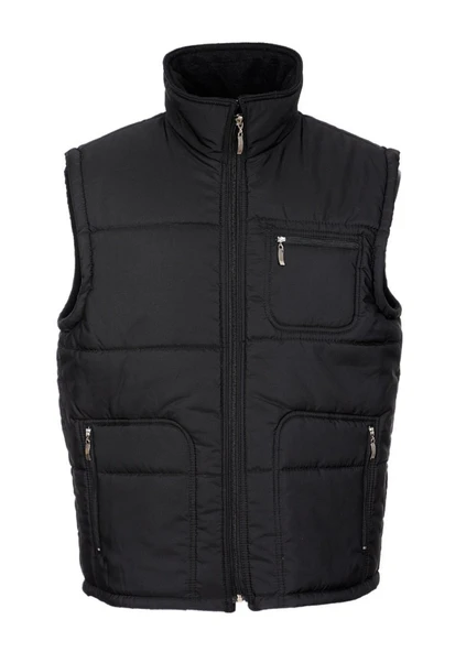 Battal Beden Dikişli Yandan Cepli Polarlı Kumaş Yelek Siyah Renk - 11