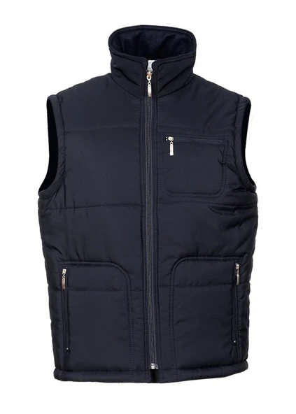 Battal Beden Dikişli Yandan Cepli Polarlı Kumaş Yelek Lacivert Renk - 12