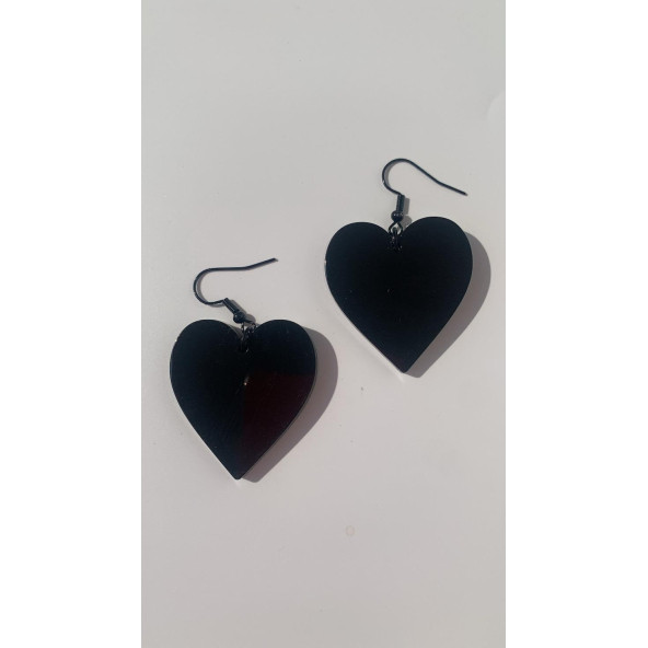 Parlak Siyah Renkli Siyah Aksesuarlı Kalp Kupa Model 4 Cm Epoksi Küpe El Yapımı Hediyelik - Resim 3