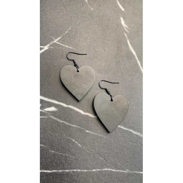 Parlak Siyah Renkli Siyah Aksesuarlı Kalp Kupa Model 4 Cm Epoksi Küpe El Yapımı Hediyelik - Resim 5