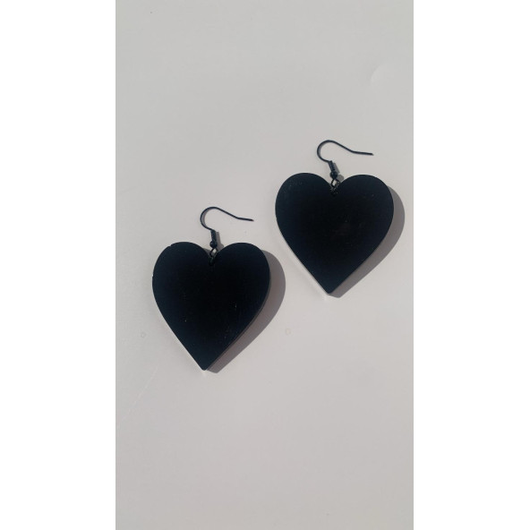 Parlak Siyah Renkli Siyah Aksesuarlı Kalp Kupa Model 4 Cm Epoksi Küpe El Yapımı Hediyelik - Resim 6