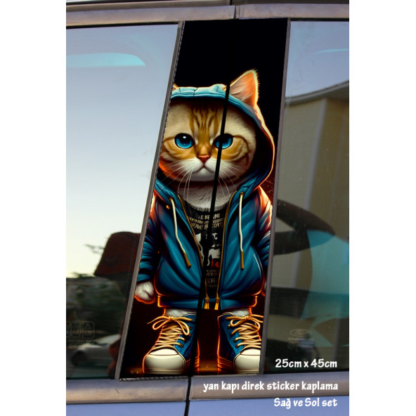 kedi cat rap - yan kapı direk kaplama folyosu - 2 adet sol sağ sticker set