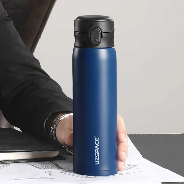 Uzspace 500 Ml Çelik Matara Mavi-Beyaz 4076