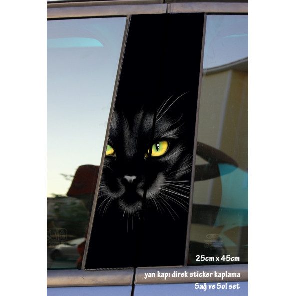 siyah kara kedi cat - yan kapı direk kaplama folyosu - 2 adet sol sağ sticker set