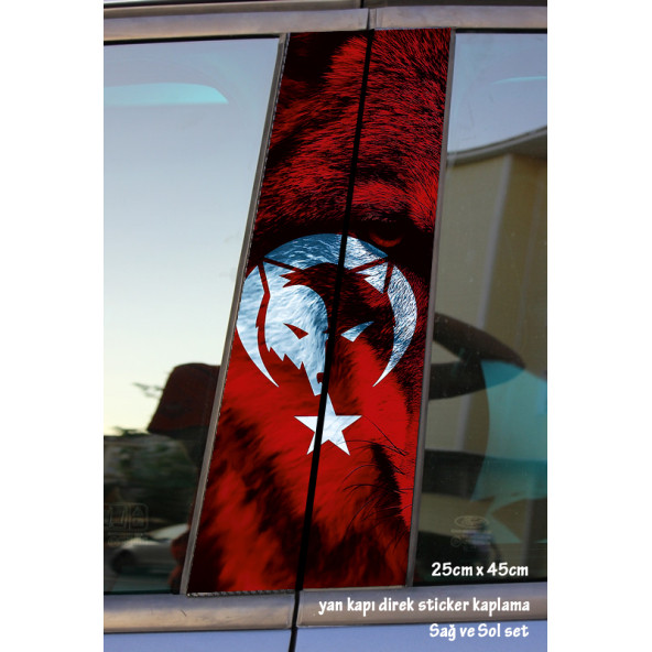 bozkurt ayyıldız nayrak ulu kurt - yan kapı direk kaplama folyosu - 2 adet sol sağ sticker set