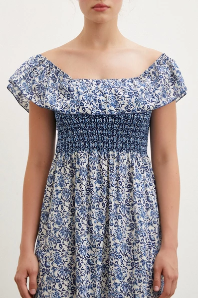 Bel Gipeli Maxi Elbise Mavi - 5