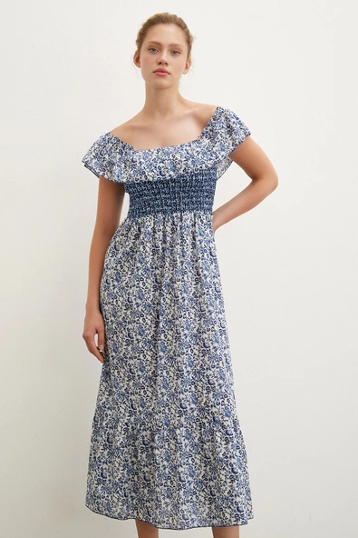 Bel Gipeli Maxi Elbise Mavi - 3