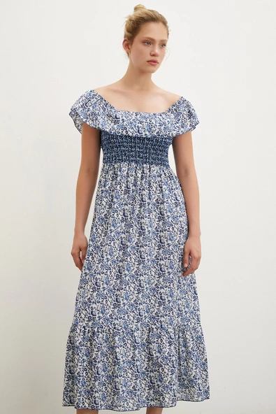 Bel Gipeli Maxi Elbise Mavi - 4