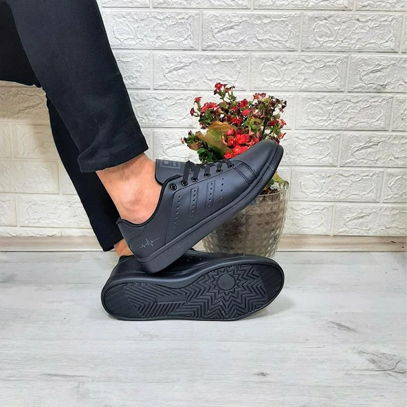 Bestof 041 Siyah-Siyah Sneaker Düz Taban Spor Ayakkabı - 2