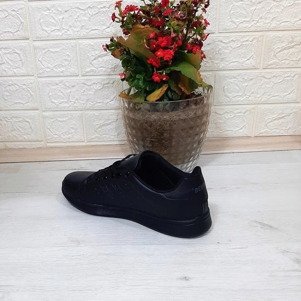 Bestof 041 Siyah-Siyah Sneaker Düz Taban Spor Ayakkabı - 9