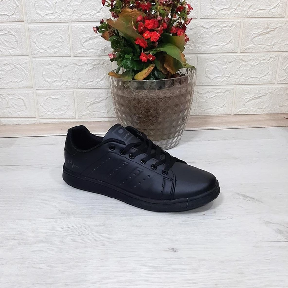 Bestof 041 Siyah-Siyah Sneaker Düz Taban Spor Ayakkabı - 8