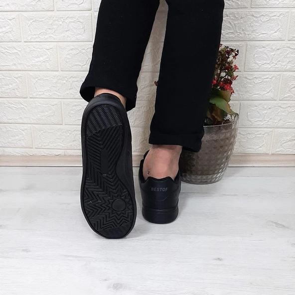 Bestof 041 Siyah-Siyah Sneaker Düz Taban Spor Ayakkabı - 7
