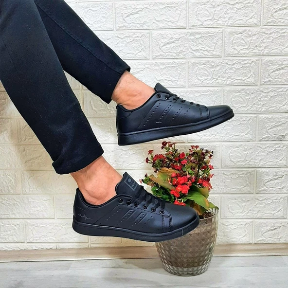 Bestof 041 Siyah-Siyah Sneaker Düz Taban Spor Ayakkabı - 4