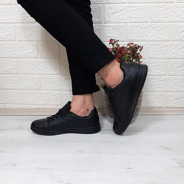 Bestof 041 Siyah-Siyah Sneaker Düz Taban Spor Ayakkabı - 6