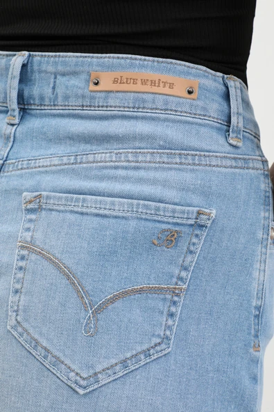 Kadın Düz Dar Jean Etek Açık Mavi - 6