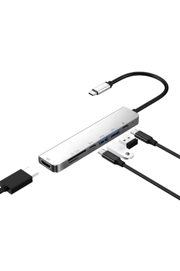 7 In 1 Sd Usb Type-c Hub Hdmı Girişli Macbook Çevirici Çoklayıcı