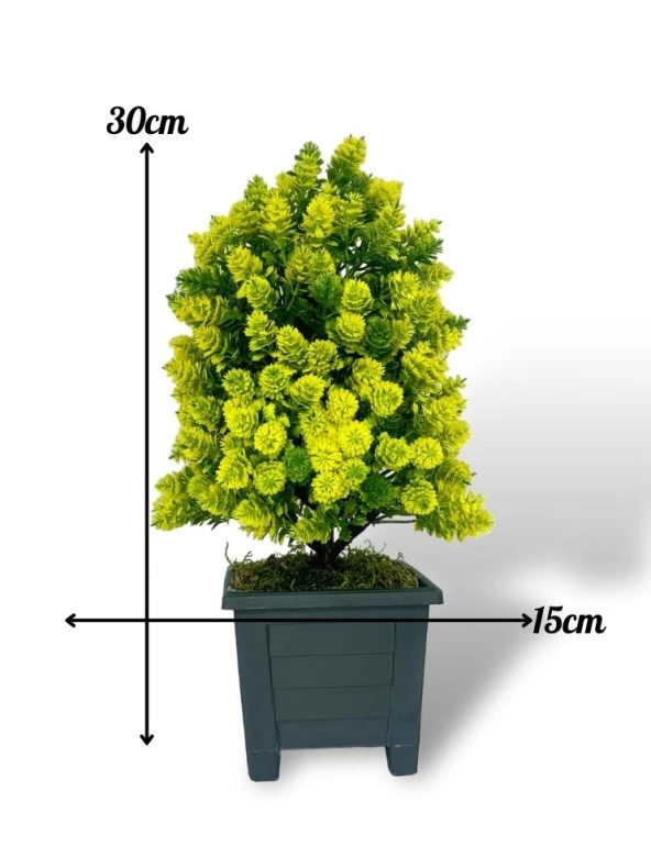 Nettenevime Yapay Çiçek Bonsai Ağacı Sarı Kozalak Model Dekoratif Yapay Ağaç Bonzai 30*15 CM Siyah Kare Saksıda - 3