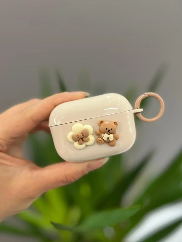 Airpods Pro Uyumlu Sevimli Ayıcıklı Kılıf Krem - 1
