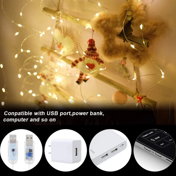 Hidz Perde Led-  3x3 Metre - 8 Fonksiyonlu - USB - Kancalı - 5