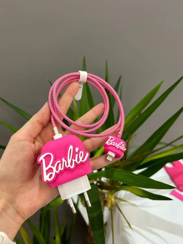 Şarj Başlığı Ve Kablo Koruyucu Barbie Set Pembe Iphone 20W Şarj Adaptör Uyumlu - 2