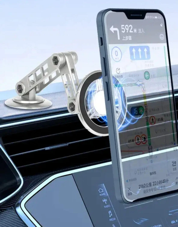 Metal Katlanabilir 360 Dönen Mıknatıslı Magnetic Yüksek Kaliteli Telefon Tutucu Gümüş - 2