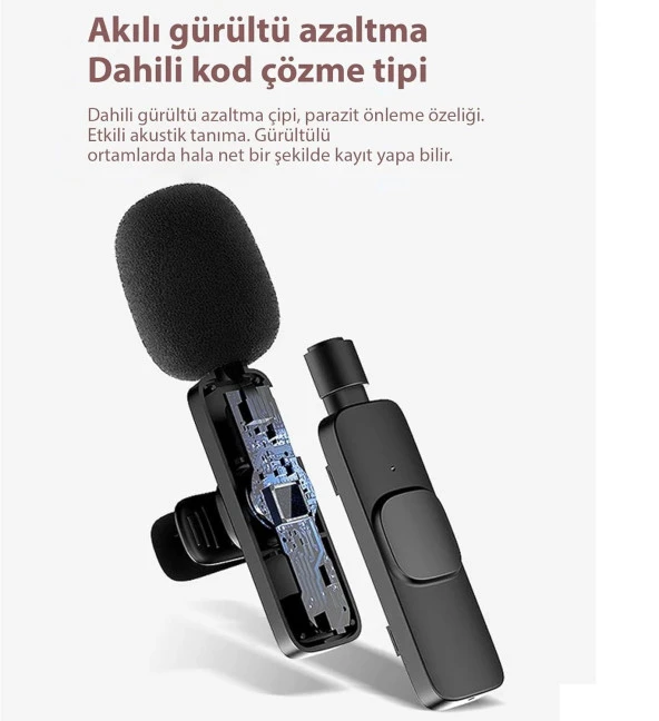 Lightning Iphone Uyumlu Kablosuz İkili Yaka Mikrofonu Youtube Facebook Tiktok Vlog Çekimi - 2