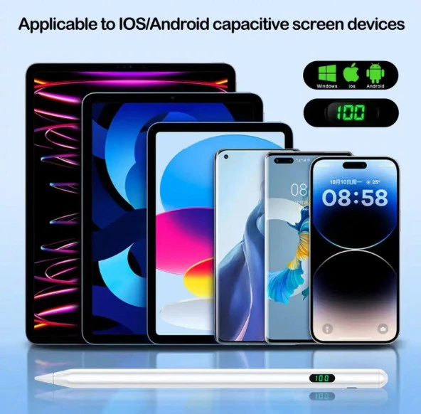 Dijital Göstergeli Universal Kapasitif Stylus Windows Android Ios Tablet Uyumlu Dokunmatik Kalem - 5