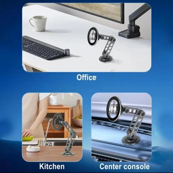 Metal Katlanabilir 360 Dönen Mıknatıslı Magnetic Yüksek Kaliteli Telefon Tutucu Gümüş - 5