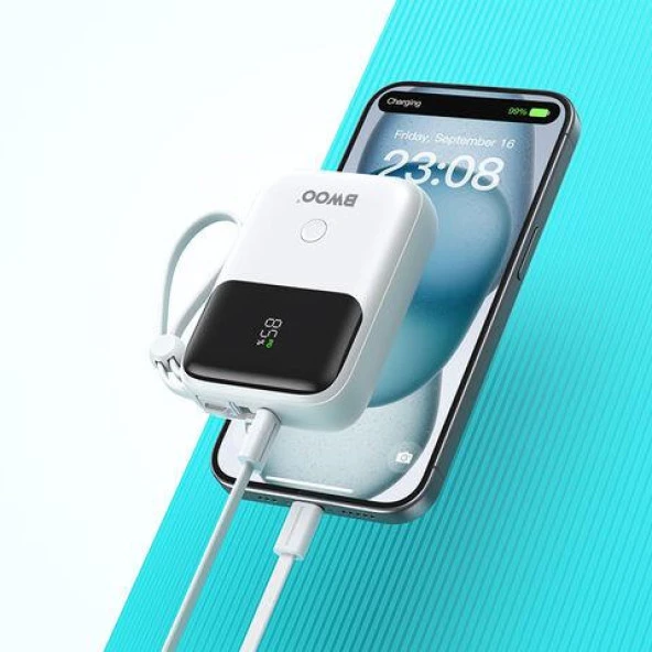 10.000 mAh Kompakt Type-C ve Lightning (iphone) Çıkışlı Led Ekranlı Hızlı Şarj Destekli 3 Çıkışlı Powerbank - 4