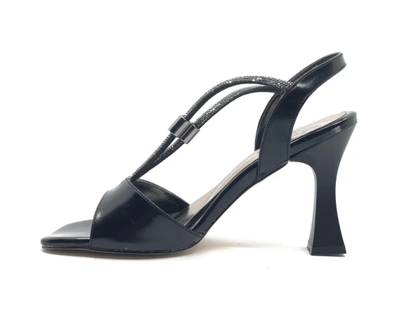 Feles V Çift Şerit Taşlı Kadın Topuklu Ayakkabı - Resim 7