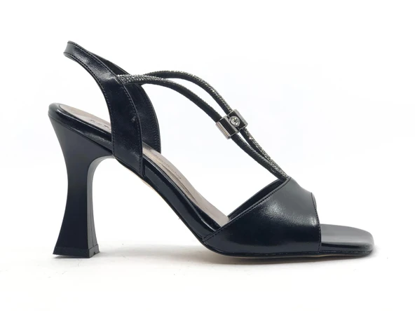 Feles V Çift Şerit Taşlı Kadın Topuklu Ayakkabı - Resim 5