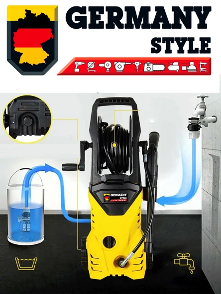 Germany Style GRM150 Max 150 Bar Bakır Sargılı Musluk ve Kovadan Çekme Yüksek Basınçlı Bahçe Oto Yıkama Makinesi - 4