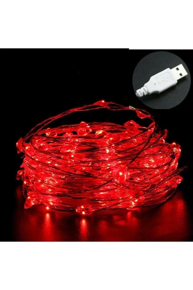 HİDZ Tel Led Işık 10 Metre Usb Girişli Kırmızı