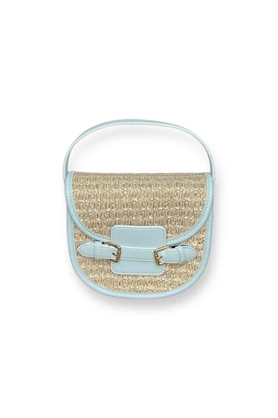 Me-vo Kadın Bebe Mavisi Renkli Hasır Desenli El ve Omuz Çantası ürün görseli