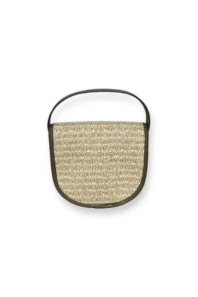 Me-vo Kadın Koyu Yeşil Renkli Hasır Desenli El ve Omuz Çantası - Resim 3