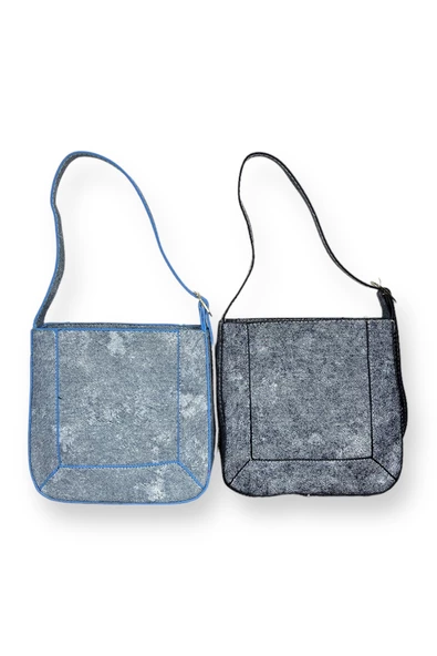 Me-vo Kadın Koyu Mavi Renkli Denim Desenli Omuz Çantası - Resim 3
