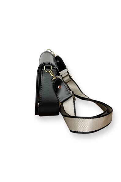 Me-vo Kadın Siyah Renkli Kanvas Askılı Kapaklı Omuz Çantası - Resim 2