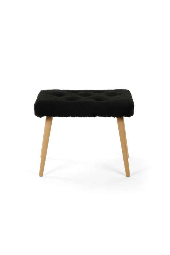 messline - Ahşap Ayaklı Dekoratif Kısa Peluş Puf Bench Makyaj Sandalyesi - Resim 2