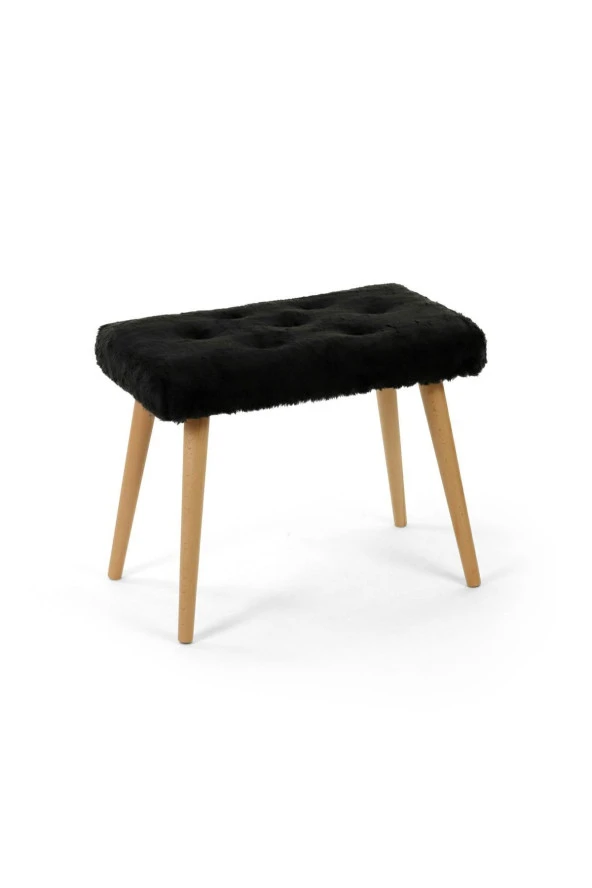 messline - Ahşap Ayaklı Dekoratif Kısa Peluş Puf Bench Makyaj Sandalyesi - Resim 3