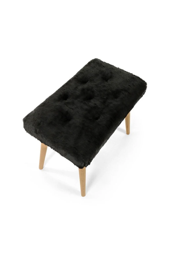 messline - Ahşap Ayaklı Dekoratif Kısa Peluş Puf Bench Makyaj Sandalyesi - Resim 4