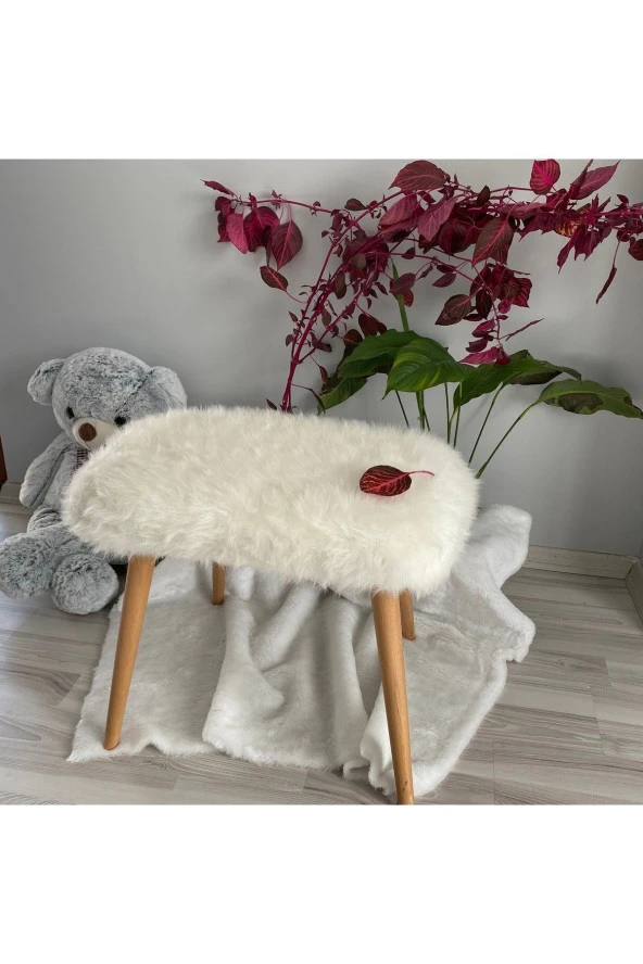 messline -ahşap Ayaklı Peluş Kumaş Dekoratif Puf Bench Makyaj Sandalyesi