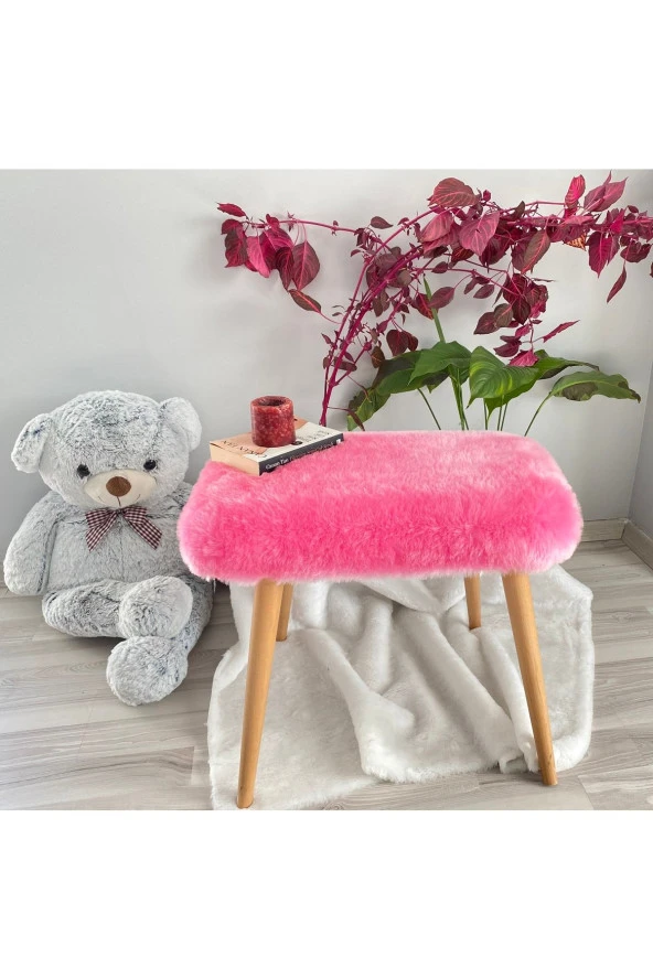 messline -ahşap Ayaklı Peluş Kumaş Dekoratif Puf Bench Makyaj Sandalyesi - 3
