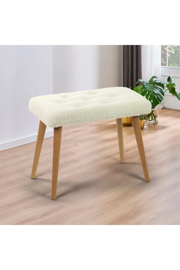 messline -ahşap Ayaklı Dekoratif Teddy Puf Bench Makyaj Sandalyesi