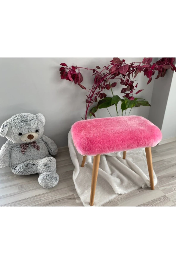 messline -ahşap Ayaklı Peluş Kumaş Dekoratif Puf Bench Makyaj Sandalyesi - 4