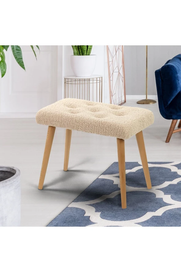 messline -ahşap Ayaklı Dekoratif Teddy Puf Bench Makyaj Sandalyesi